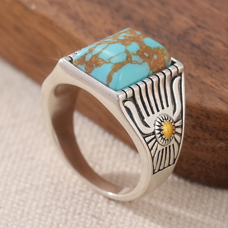 Retro Synthetic Square Turquoise Ring for Women and Men